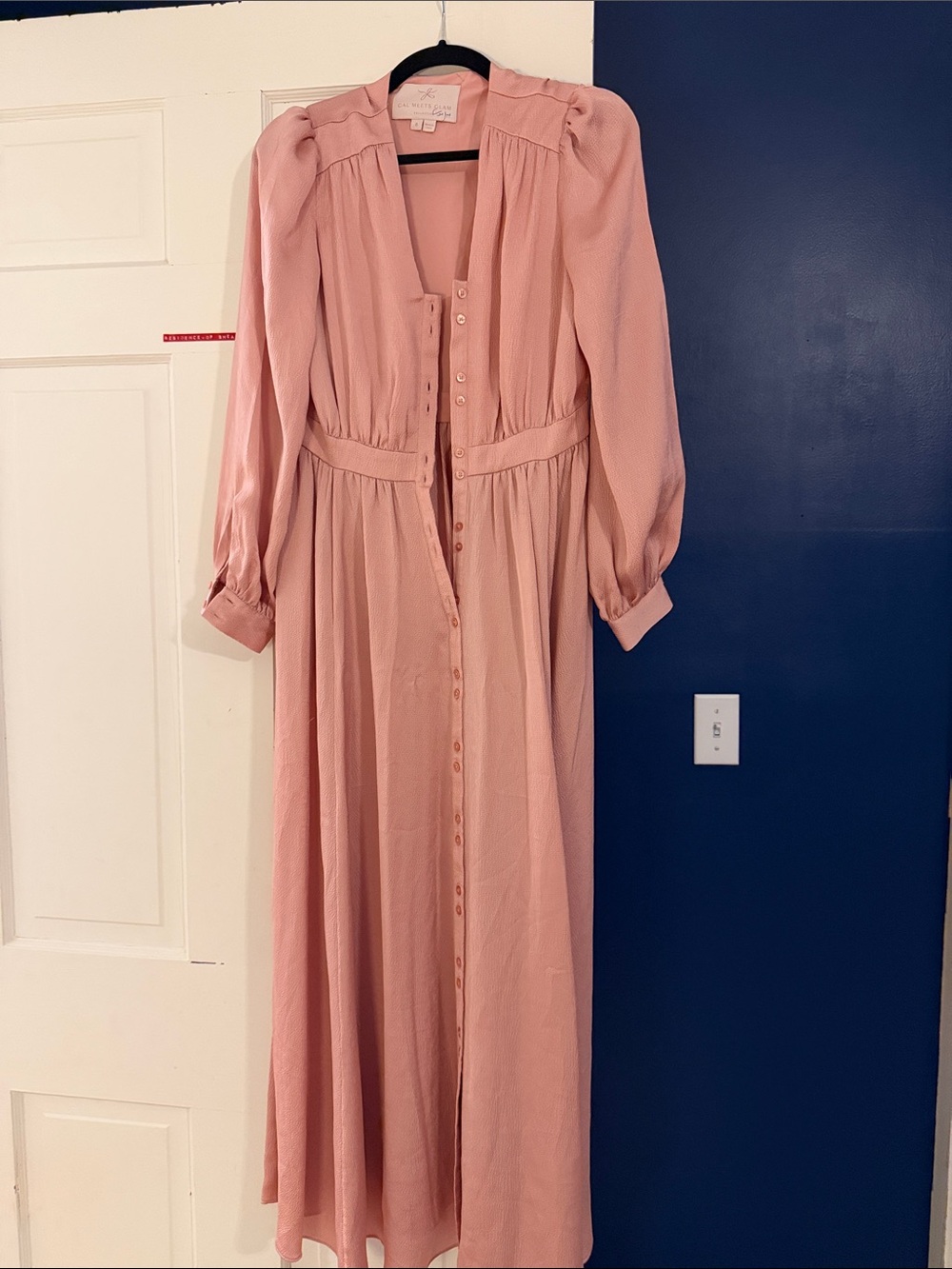 Gal Meets Glam Blush Pink Long-Sleeve Button-Front Maxi Dress